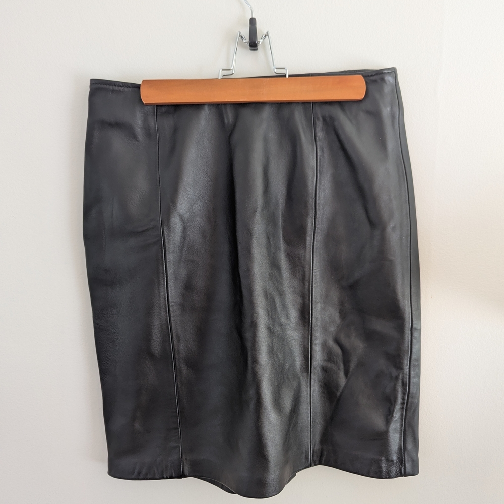 Black Leather Knee-Length Skirt